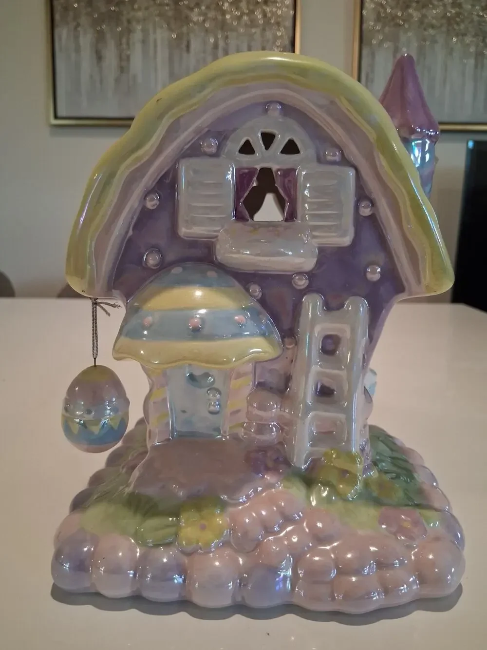 Vintage Ceramic Easter Candleholder House Pastel Lusterware Lighted Cottage...